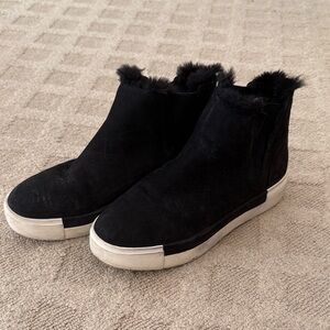 J Slides Black Fur-Lined Sneakers